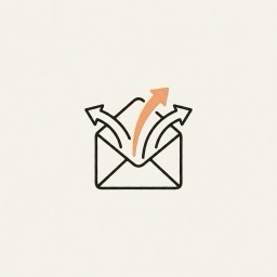 Engraved open envelope with mail sorted three ways