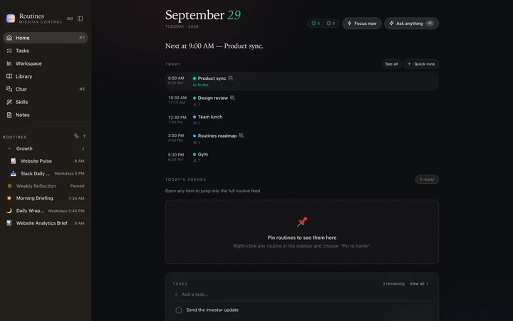 Routines home screen in Cloud Dancer, dark mode