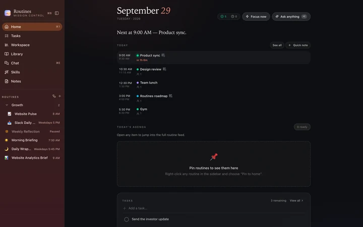 Routines home screen in Peach, dark mode