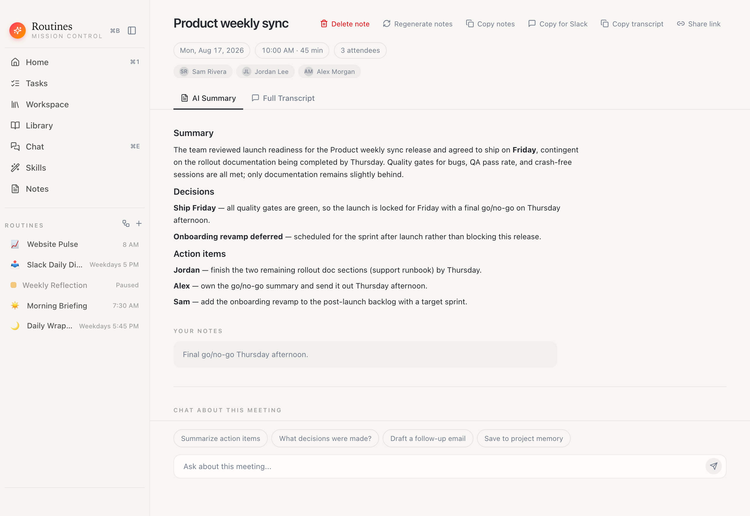 Meeting summary with owners, Light