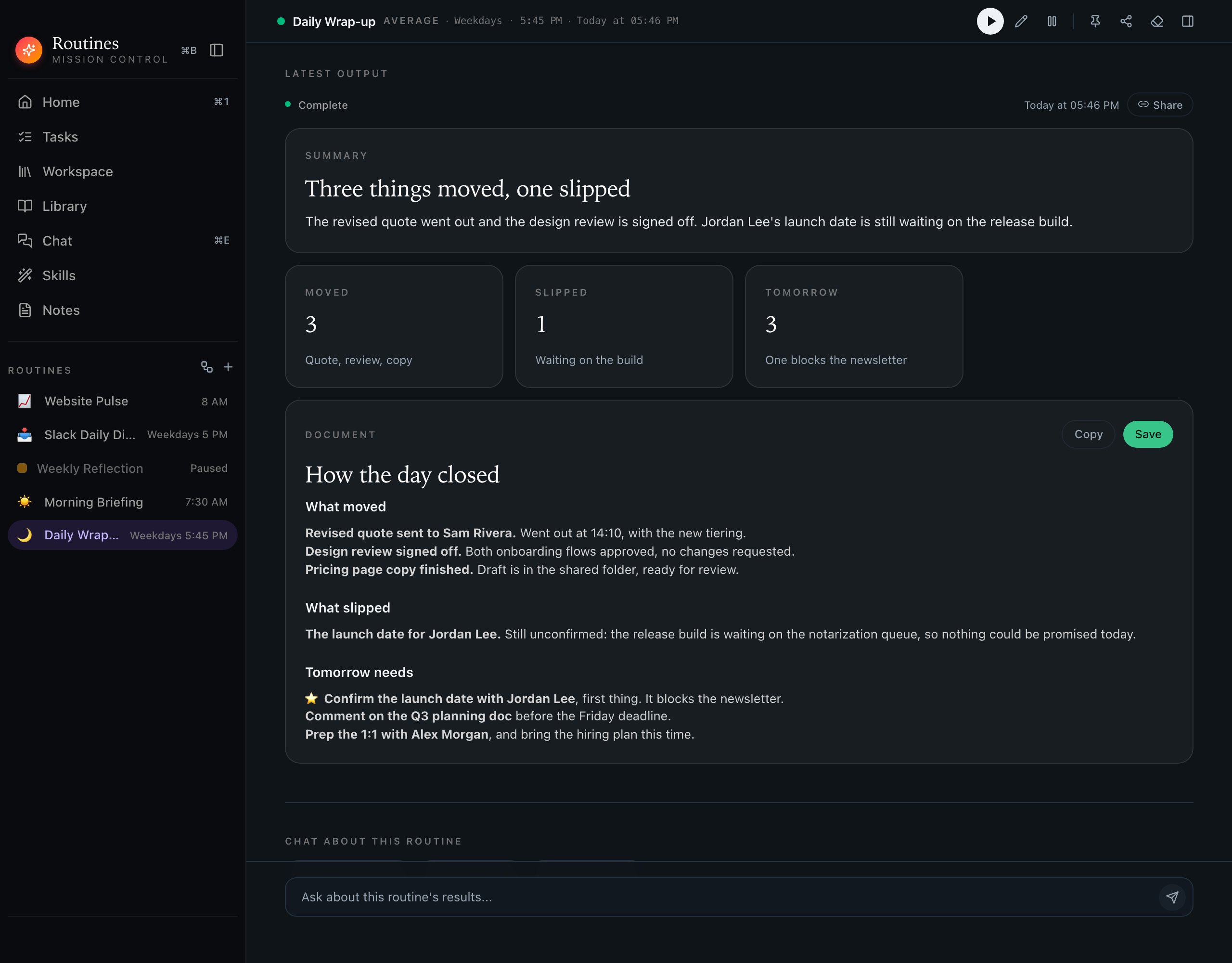 Daily wrap-up, Dark
