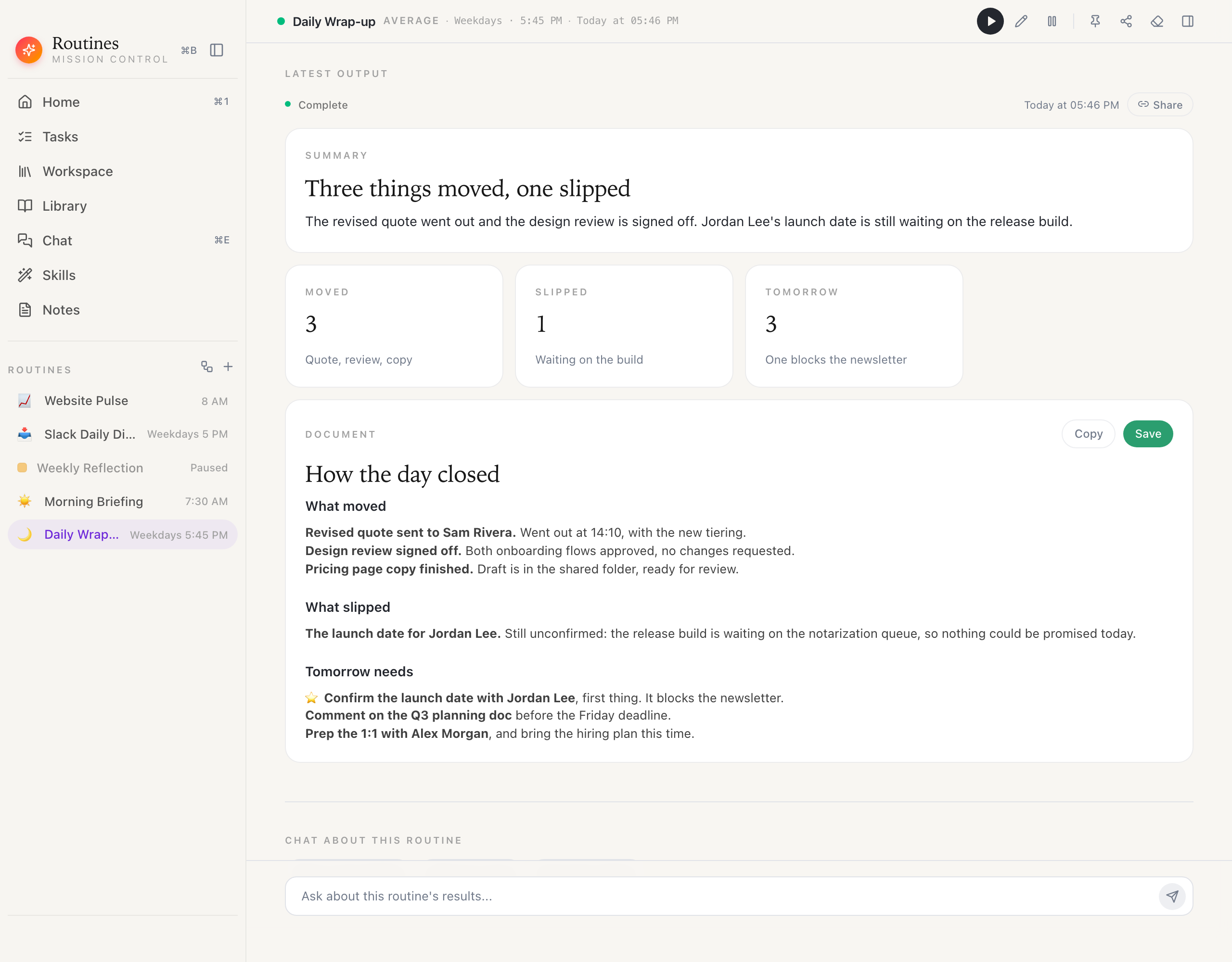 Daily wrap-up, Light
