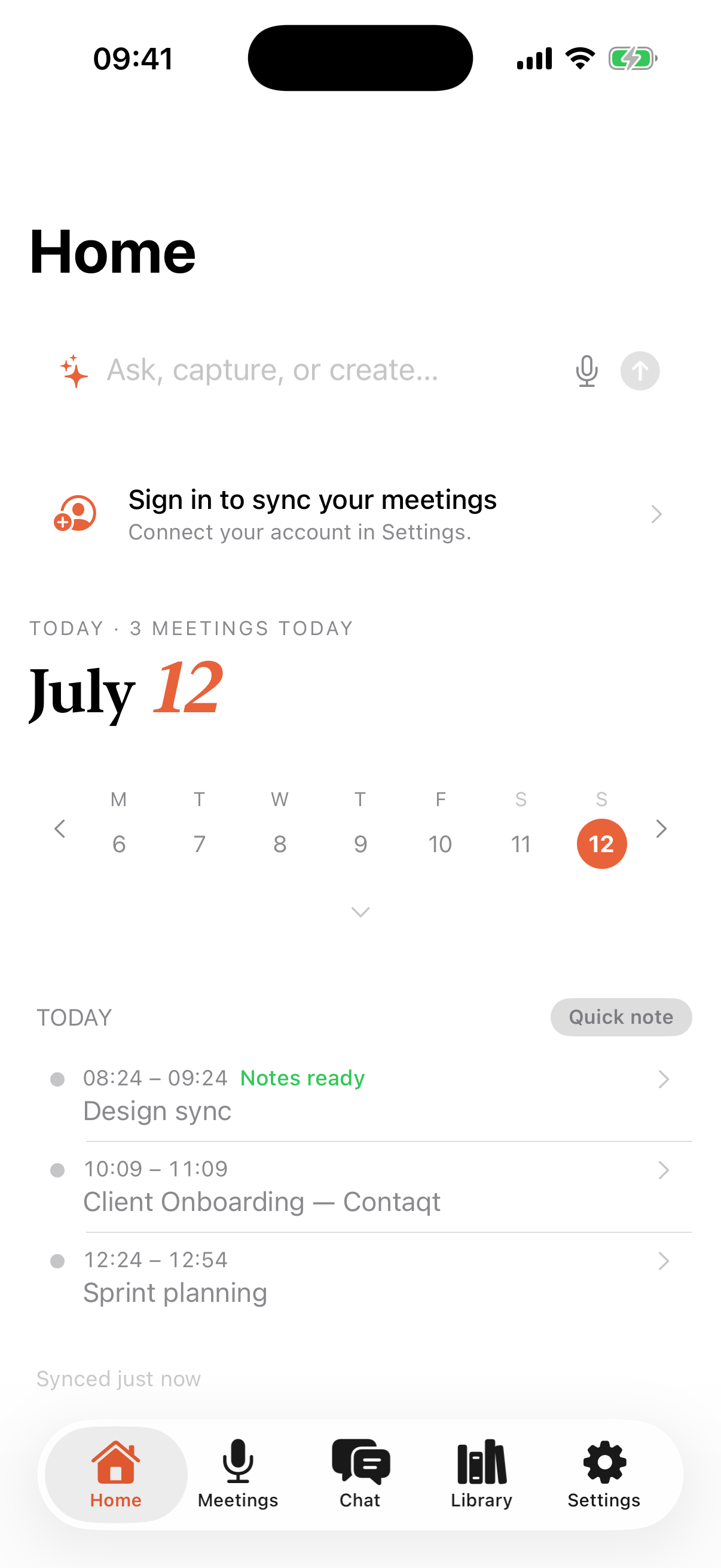 Routines for iPhone showing today's meetings and todos