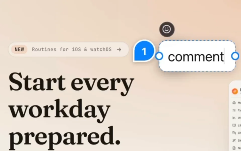 Close-up of the Routines screenshot editor: a blue pin numbered 1 next to a comment card reading 'comment', placed on a captured web page