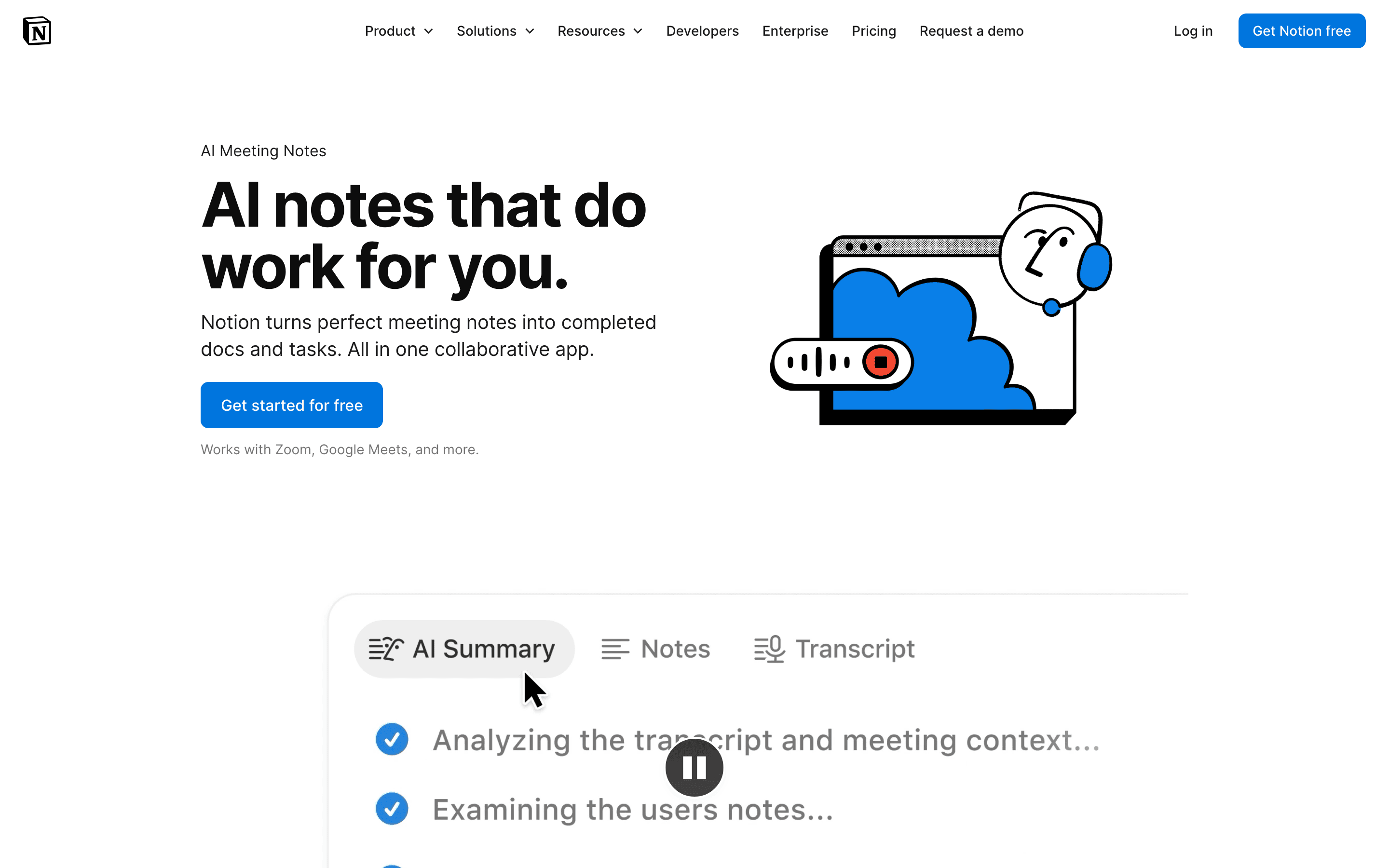 Notion AI Meeting Notes product page, the AI workspace assistant this privacy and security audit covers